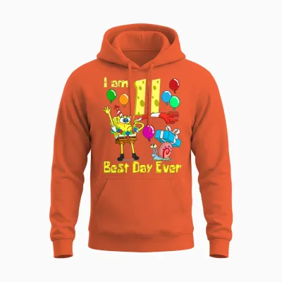 Mademark X Spongebob Squarepants - Spongebob I Am 11 Years Old Birthday Party Unisex Hoodie - Orange