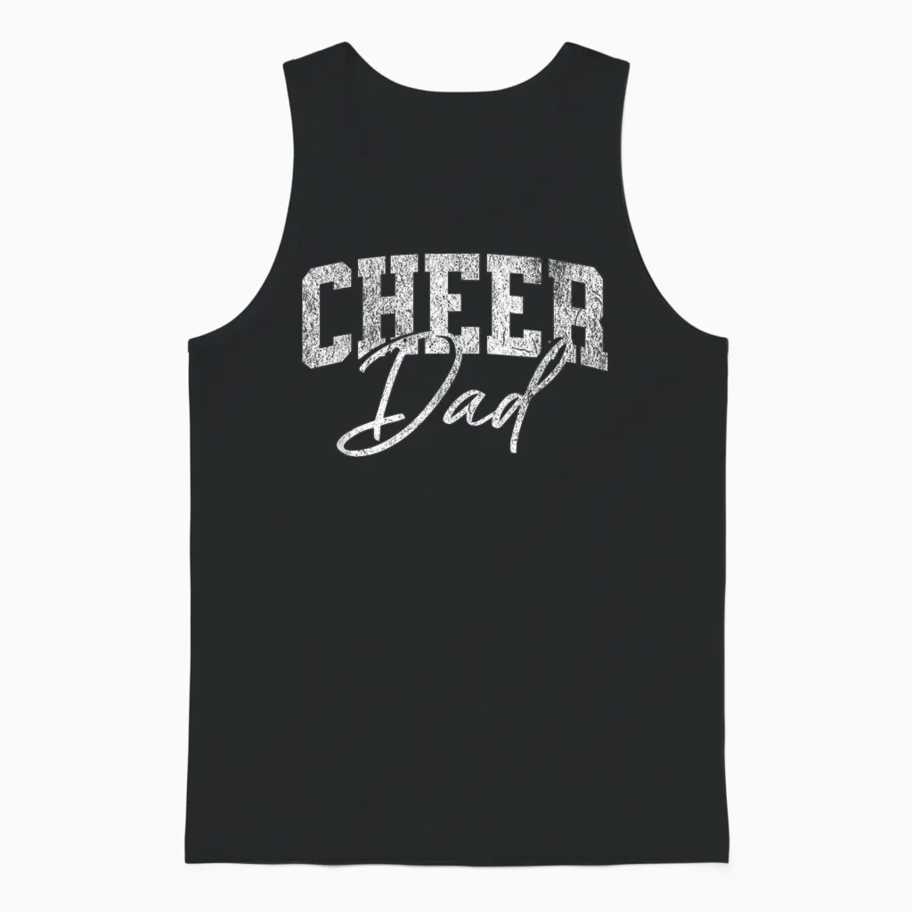 Cheer Dad Black Cheerleading T-Shirt, Black Unisex Tank Top in Black