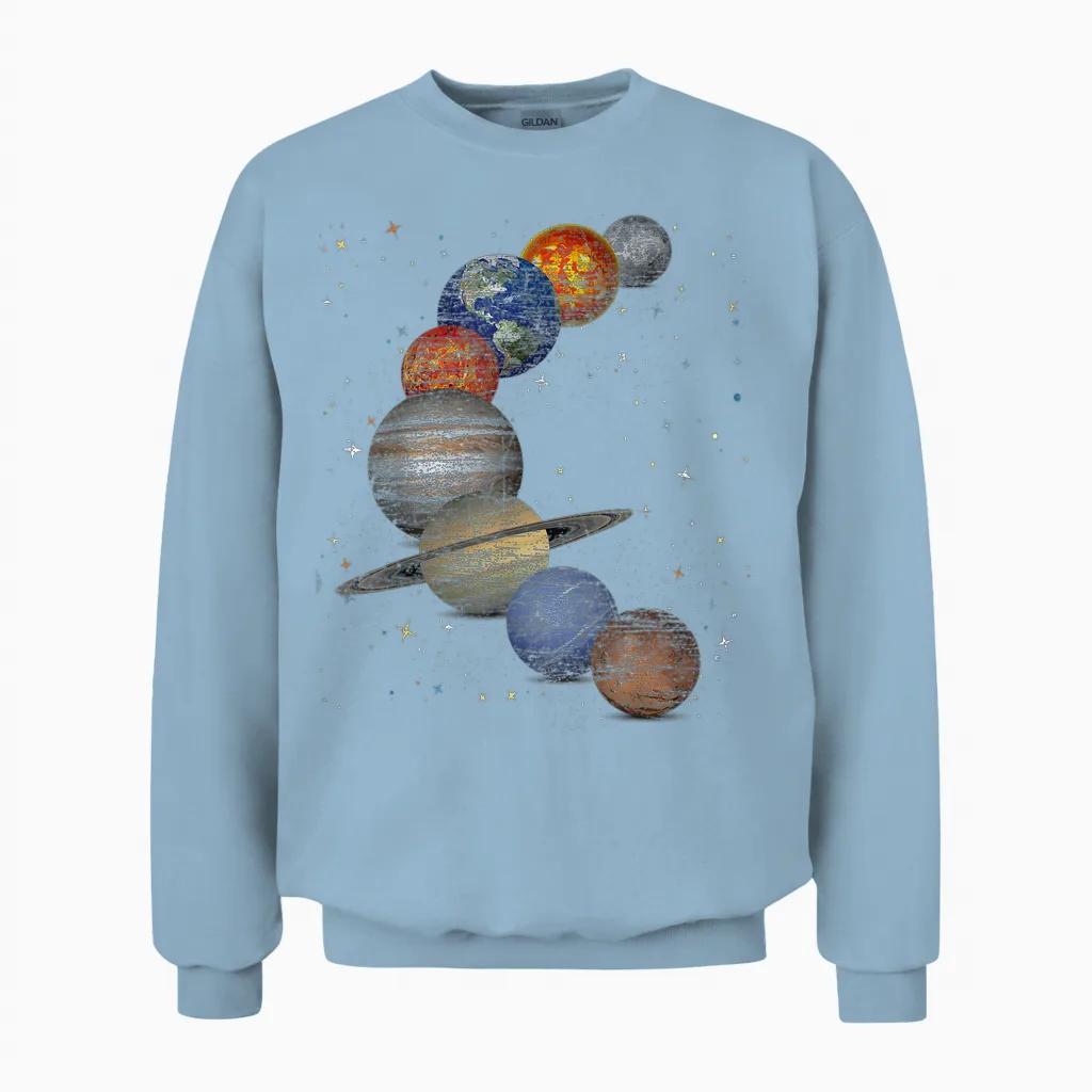 Galaxy Planets Sun Universe Outer Space Science Unisex Sweatshirt in Light Blue