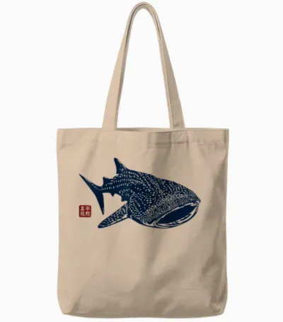 Walhai Mit Traditionellem Japanischen Kanji Siegel Tote Bags - Natural
