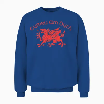 Cymru Am Byth Dragon Funny Red Welsh Pride Men Wom Unisex Sweatshirt - Royal