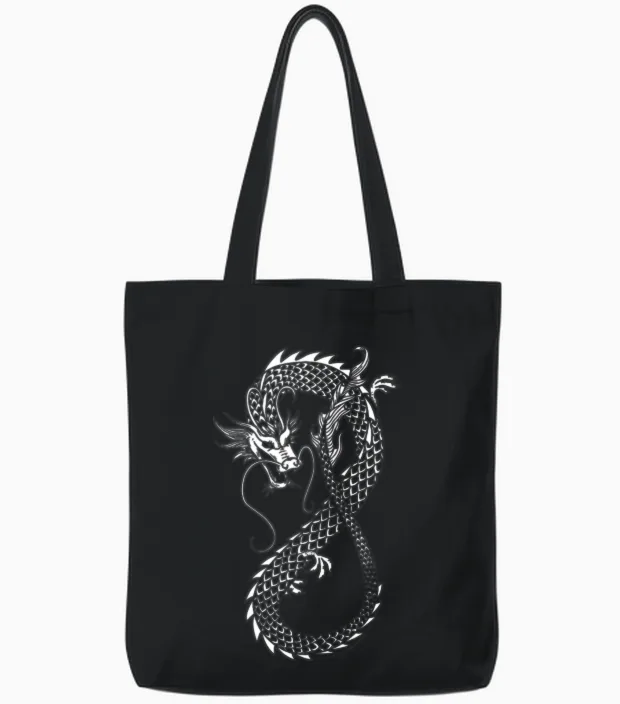 Chinese Dragon Tote Bags in Black