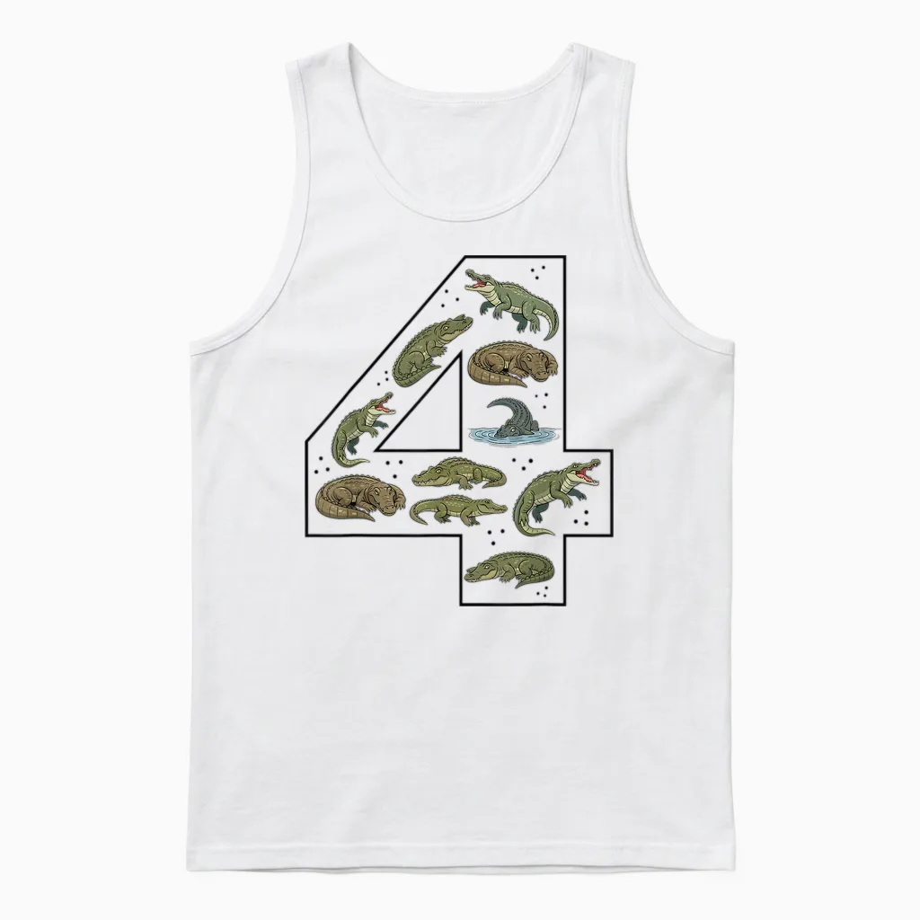 Crocodile 4ème Anniversaire 4 Ans Garçon Fille Alligator Unisex Tank Top in White