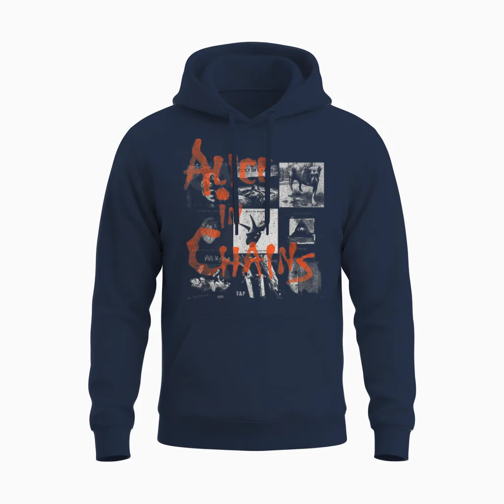Alice in Chains Album Grid T-Shirt, Black, S Unisex Hoodie in Navy