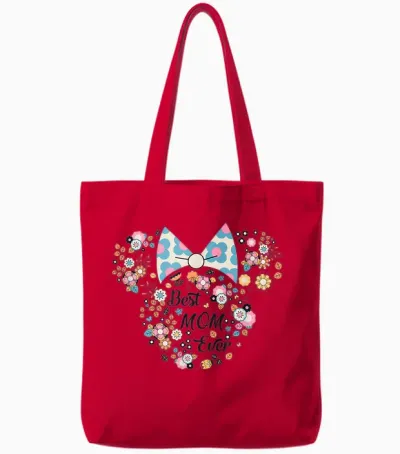 Disney Minnie Mouse Best Mom Ever Icon Flowers Mother’s Day Tote Bags - Red