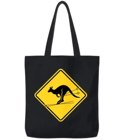 Skiing Kangaroo Warning Tote Bags - Black