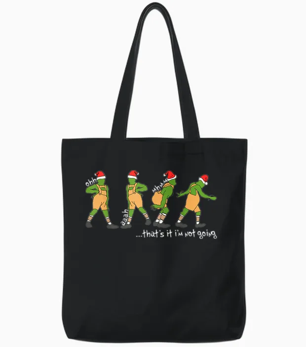 Funny Xmas That's It I'm Not Going Christmas Boy Girl Santa Tote Bags in Black