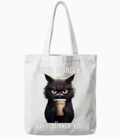 Guten Morgen Very Thin Ice Black Cat Morning Grump Tote Bags - White