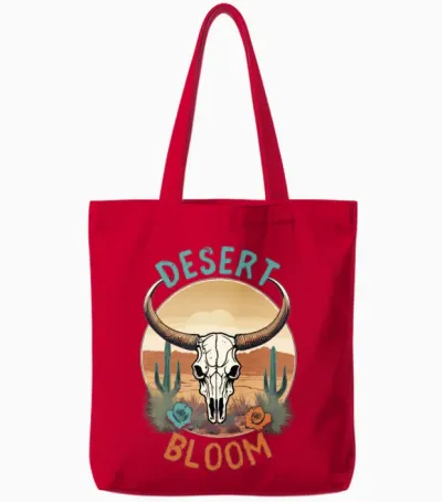 Retro Cowskull Desert Bloom Tote Bags - Red