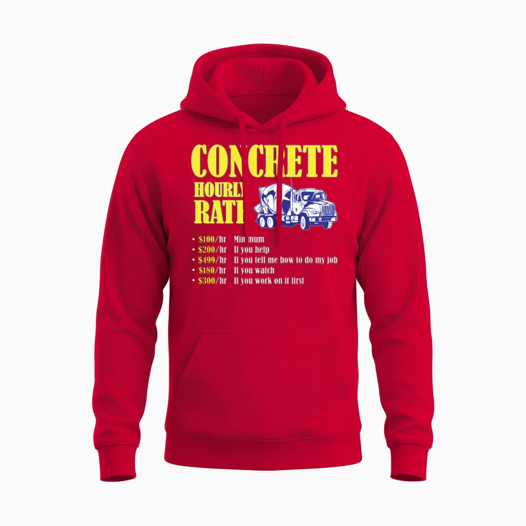 Concrete Finisher Hourly Rate Funny Concrete Unisex Hoodie in Red