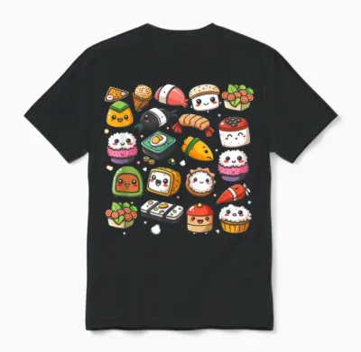 Kawaii Anime Sushi Für Kinder, Liebhaber Koreanischer Küche, Koreanische Kultur Unisex T-Shirt - Black