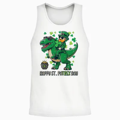 Kids Happy St Patricks Pa Trex Day Saint Paddys Dino Boys Unisex Tank Top - White