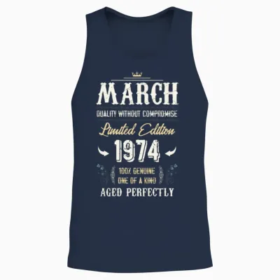 March 1974 Vintage Birthday Present Unisex Tank Top - Navy
