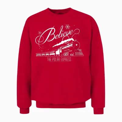 The Polar Express Believe Christmas Train & Snowflake Logo Unisex Sweatshirt - Red