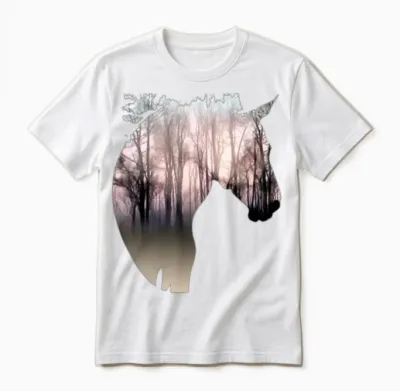 Horse and Forest Double Exposure Equestrian Horse Unisex T-Shirt - White