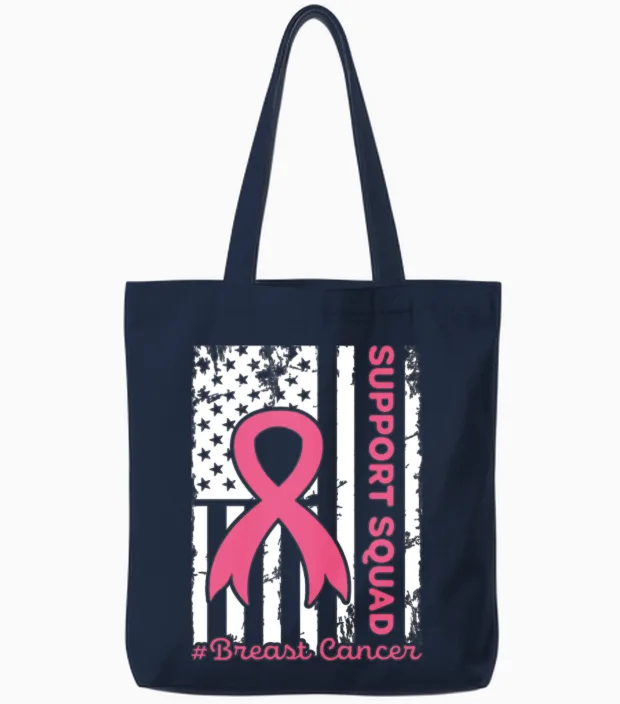 Support Squad Breast Cancer Awareness Tote Bags in Navy