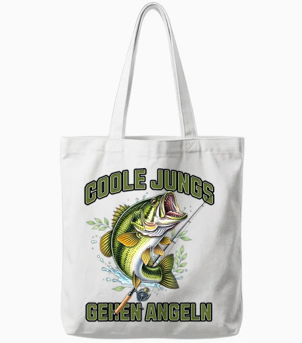 Children's Fishing, Children's Fishing Saying, Cool Boys Go Fishing Tote Bags in White