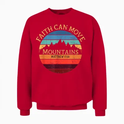 Faith Can Move Mountains Christian Bible T-Shirt, Black Unisex Sweatshirt - Red