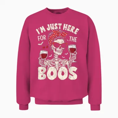 Women Halloween Funny I'm Just Here for the Boos Skeleton Unisex Sweatshirt - Heliconia