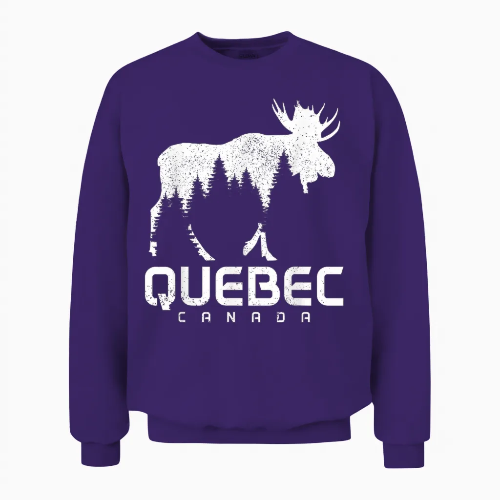 Quebec Canada Montreal Vintage Pride Souvenir Moose Nature Unisex Sweatshirt in Purple