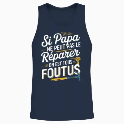 Si Papa Can't Fix It Funny Father's Day Unisex Tank Top - Navy