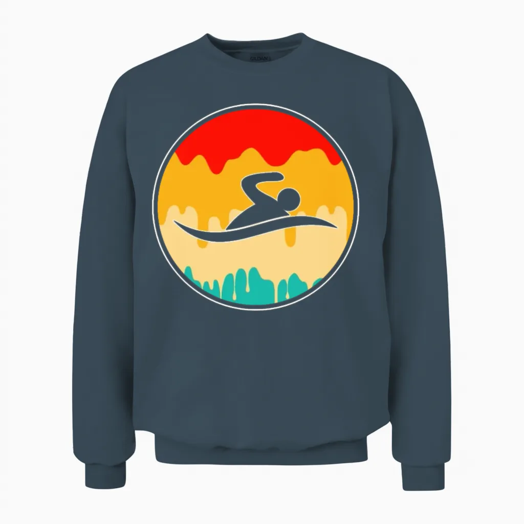 Swimming Retro Unisex Sweatshirt in Dark Heather