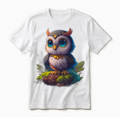 Detailed Cute Owl Design Unisex T-Shirt - White