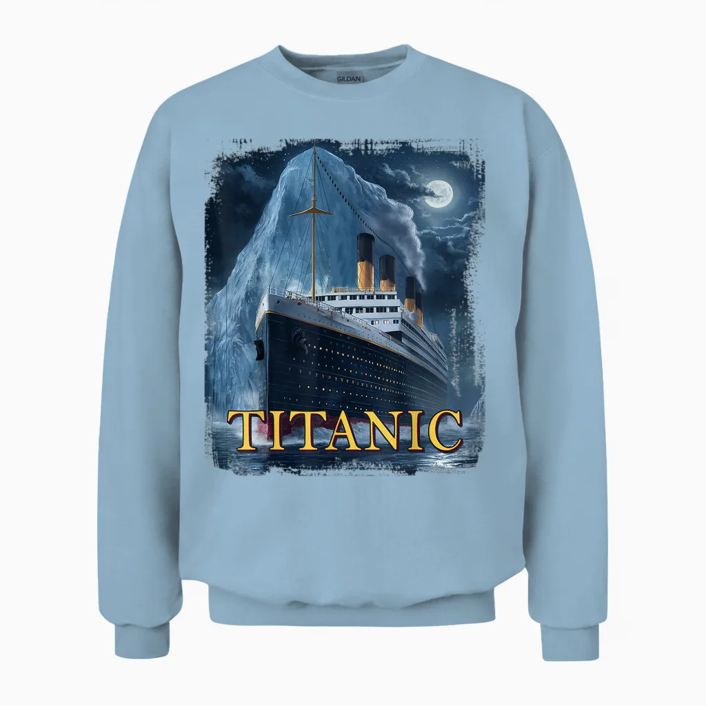 Titanic Cruise Ship Graphic Hit Iceberg April 15th 1912 T-Shirt, Small, Black Unisex Sweatshirt in Light Blue