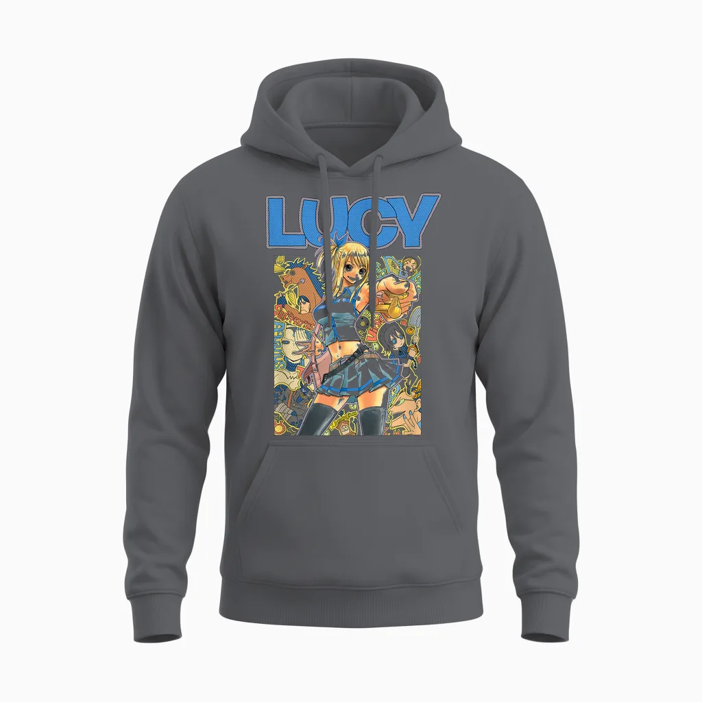Fairy Tail Lucy and Her Celestial Spirits Fantasy Anime Unisex Hoodie in Charcoal