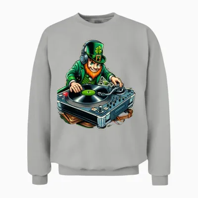 Funny Dj Leprechaun St. Patrick's Day Unisex Sweatshirt - Ash
