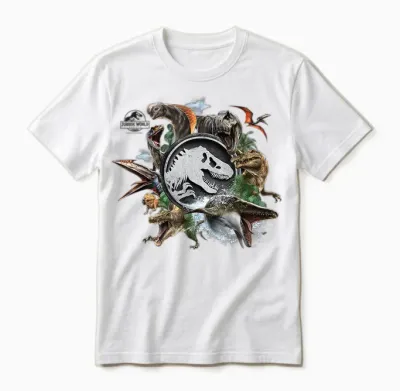 Jurassic World Rebirth Circle Logo Dinosaurs Unisex T-Shirt - White