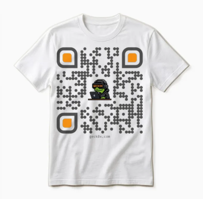 Decentralized Intel: Scannable Geck0x.com Qr Code Unisex T-Shirt in White