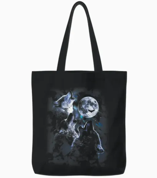Howling at the Moon Wolf Pack Starry Wildlife Wolves Lovers Tote Bags - Black