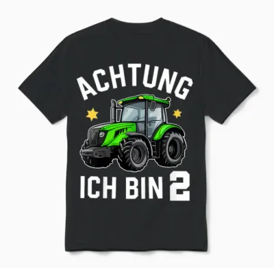 Kinder Achtung Ich Bin 2 Traktor Junge 2 Jahre Alt Trecker Geschenk Unisex T-Shirt - Black