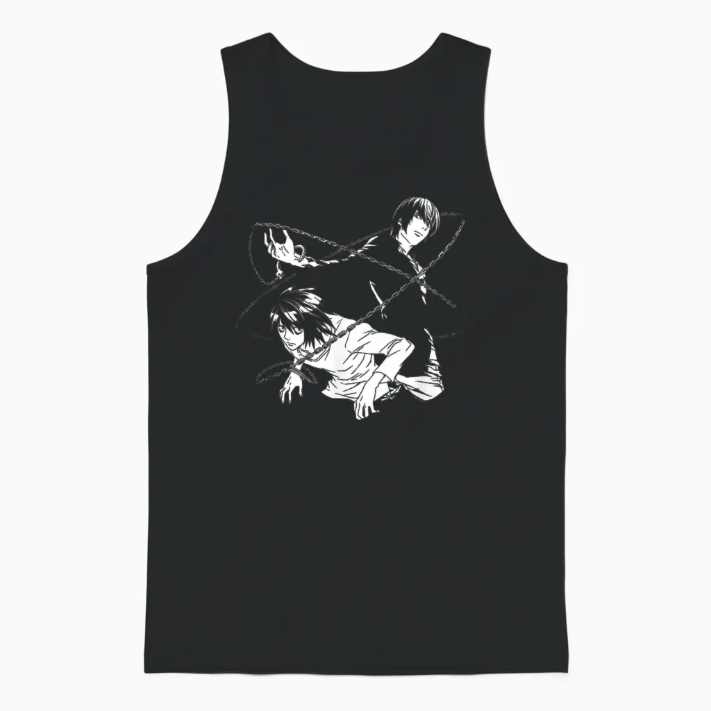 Death Note Light and L Chains Anime Unisex Tank Top in Black