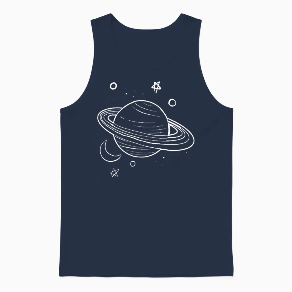 Saturn Drawing Astronomy Galaxy Planet Man Woman Gift T-Shirt, Black, S Unisex Tank Top in Navy
