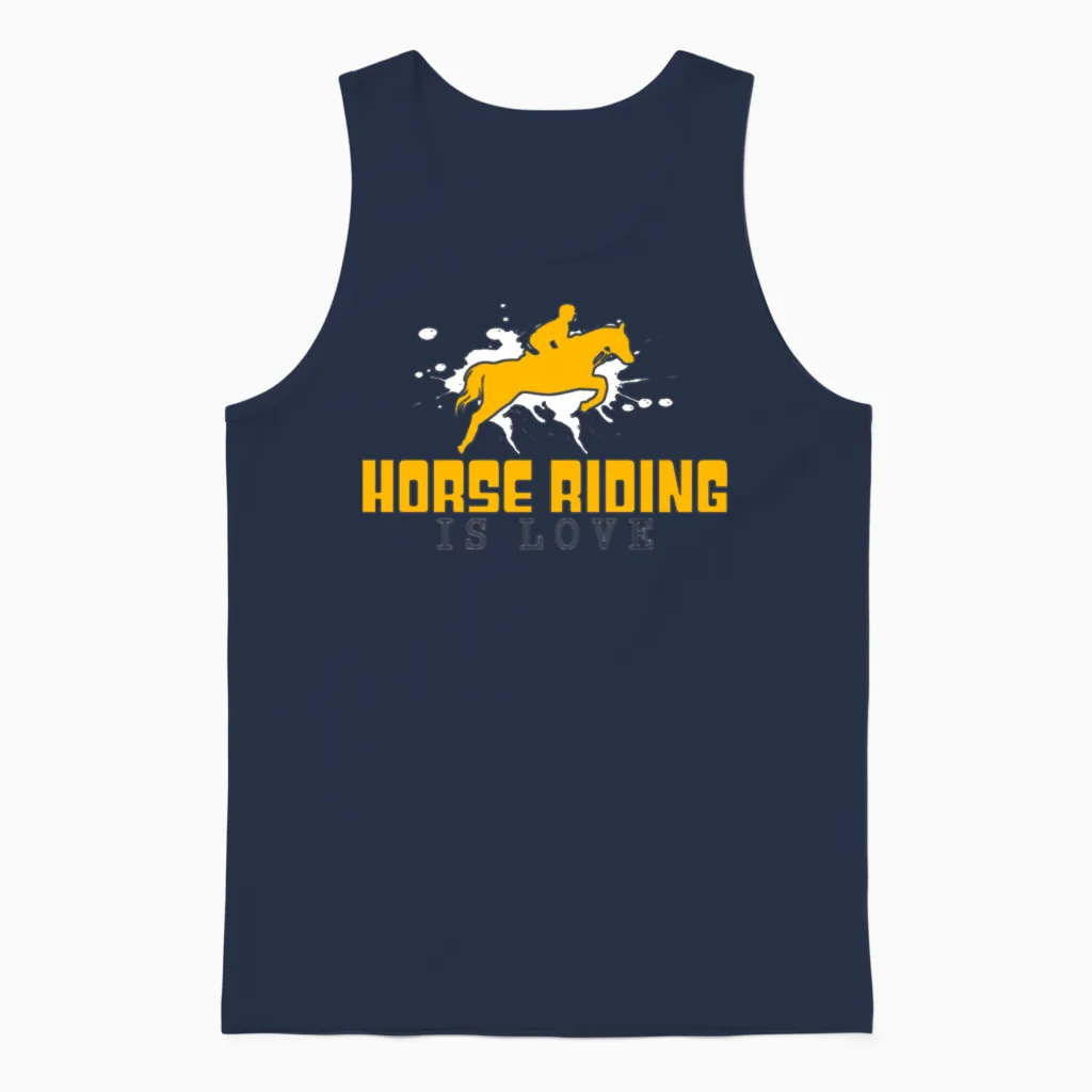 Horse Riding Is Love Lovers Unisex Tank Top in Navy