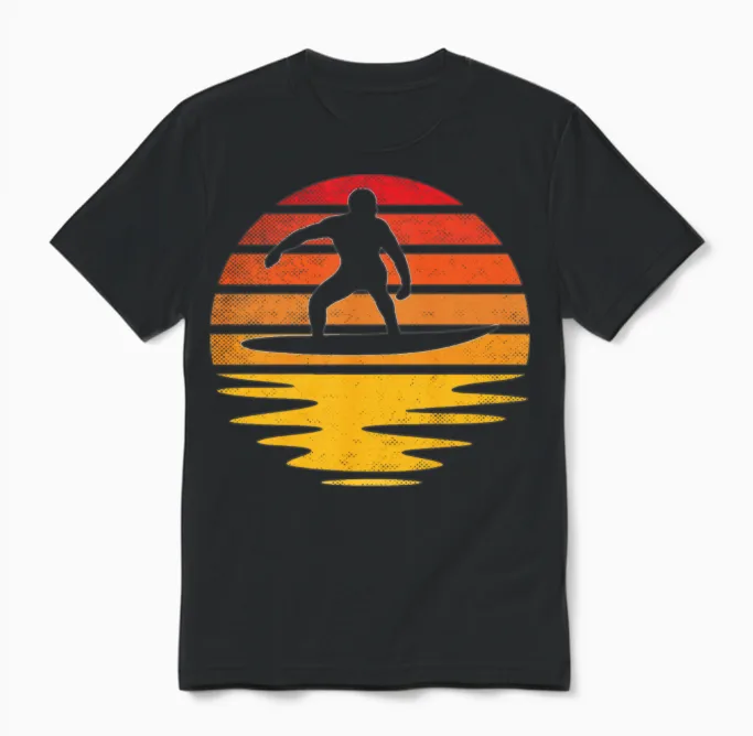 Surfing Retro Unisex T-Shirt in Black