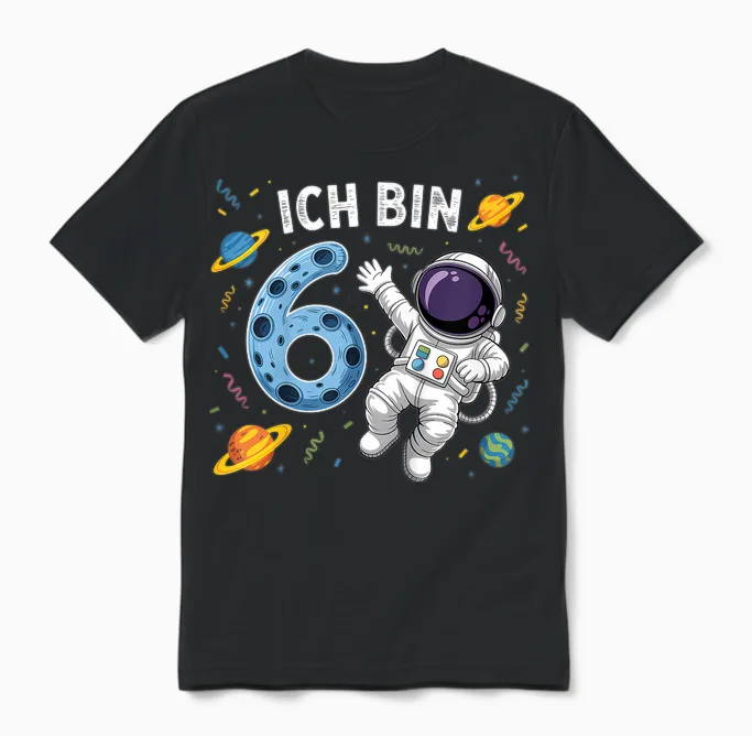 Ich Bin 6 Astronaut Sechster Geburtstag Unisex T-Shirt in Black