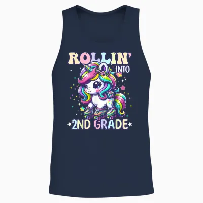 2nd Grade Back to School First Day Girl Rollin Unicorn Unisex Tank Top - Navy