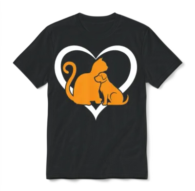 Dog Lover Dog and Cat Lover - Funny Cat & Dog Hear Unisex T-Shirt - Black