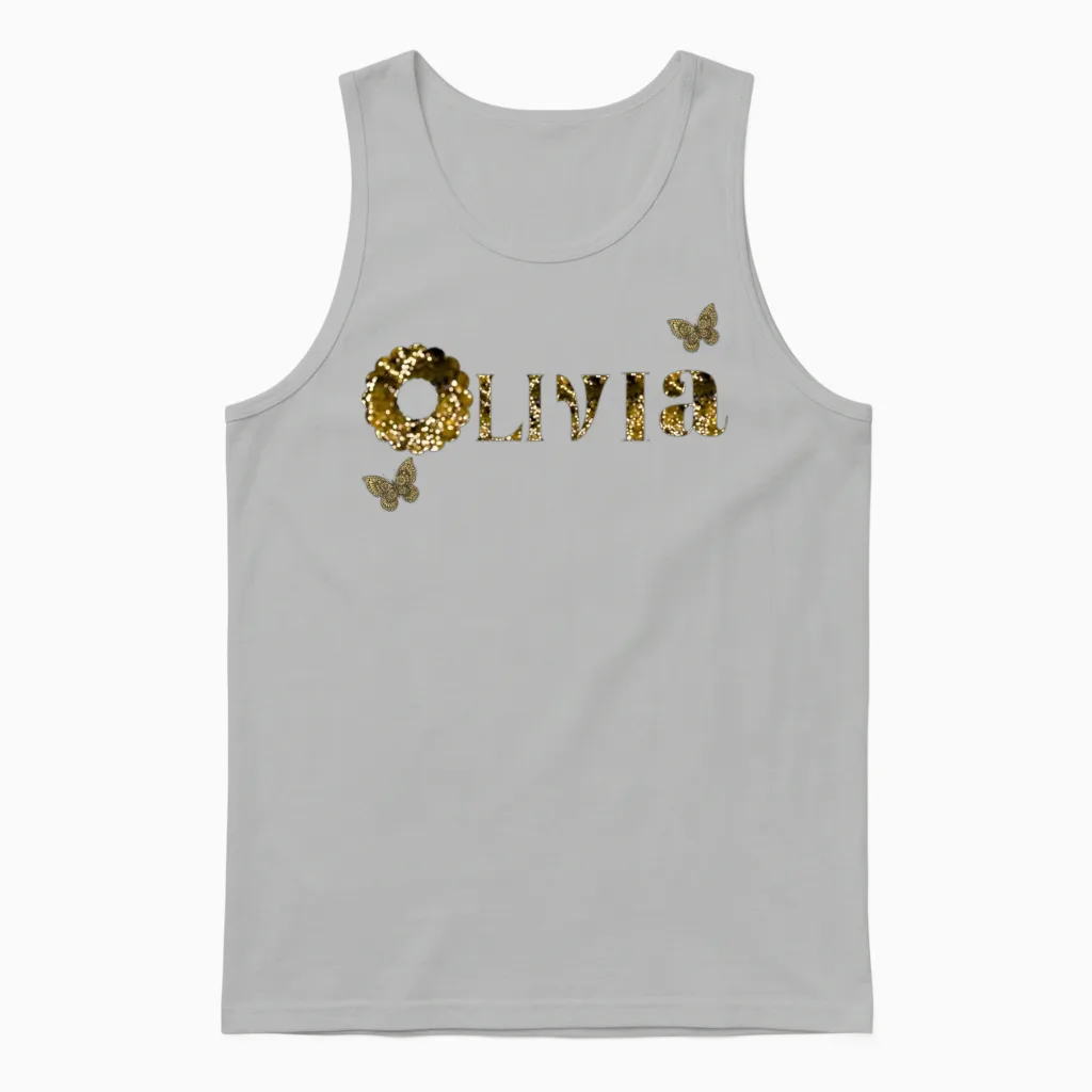 Olivia Gold Glitter Logo Unisex Tank Top in Ash