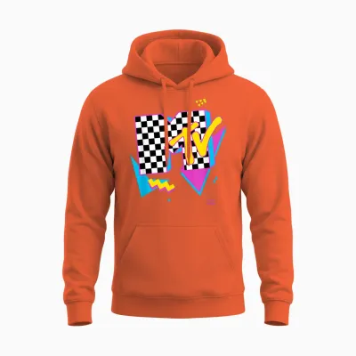 Mtv Retro Checkered Neon Shapes Music Television Unisex Hoodie - Orange