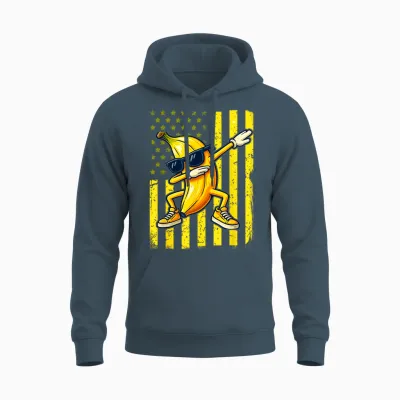 Graphic Banana Retro American Flag Dabbing Banana Lover Unisex Hoodie - Dark Heather