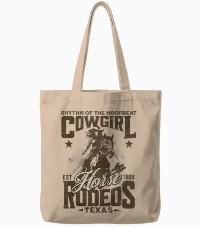 Rhythm of the Hoofbeat Cowgirl Horse Rodeos Texas Pferd Tote Bags - Natural