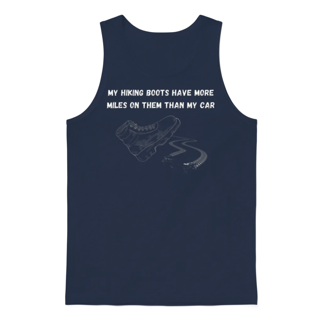 Funny Hiking More Miles โ & Outdoors Gift Unisex Tank Top - Navy