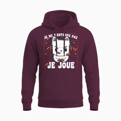 Kawaii Gamer Chat Je Ne T't'ends Pas Je Joue Gaming Geek T-Shirt, Black, S Unisex Hoodie - Maroon