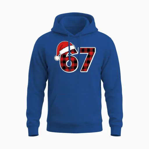 67 Meme Funny Christmas Red Plaid Xmas Pajamas Slang Unisex Hoodie - Royal