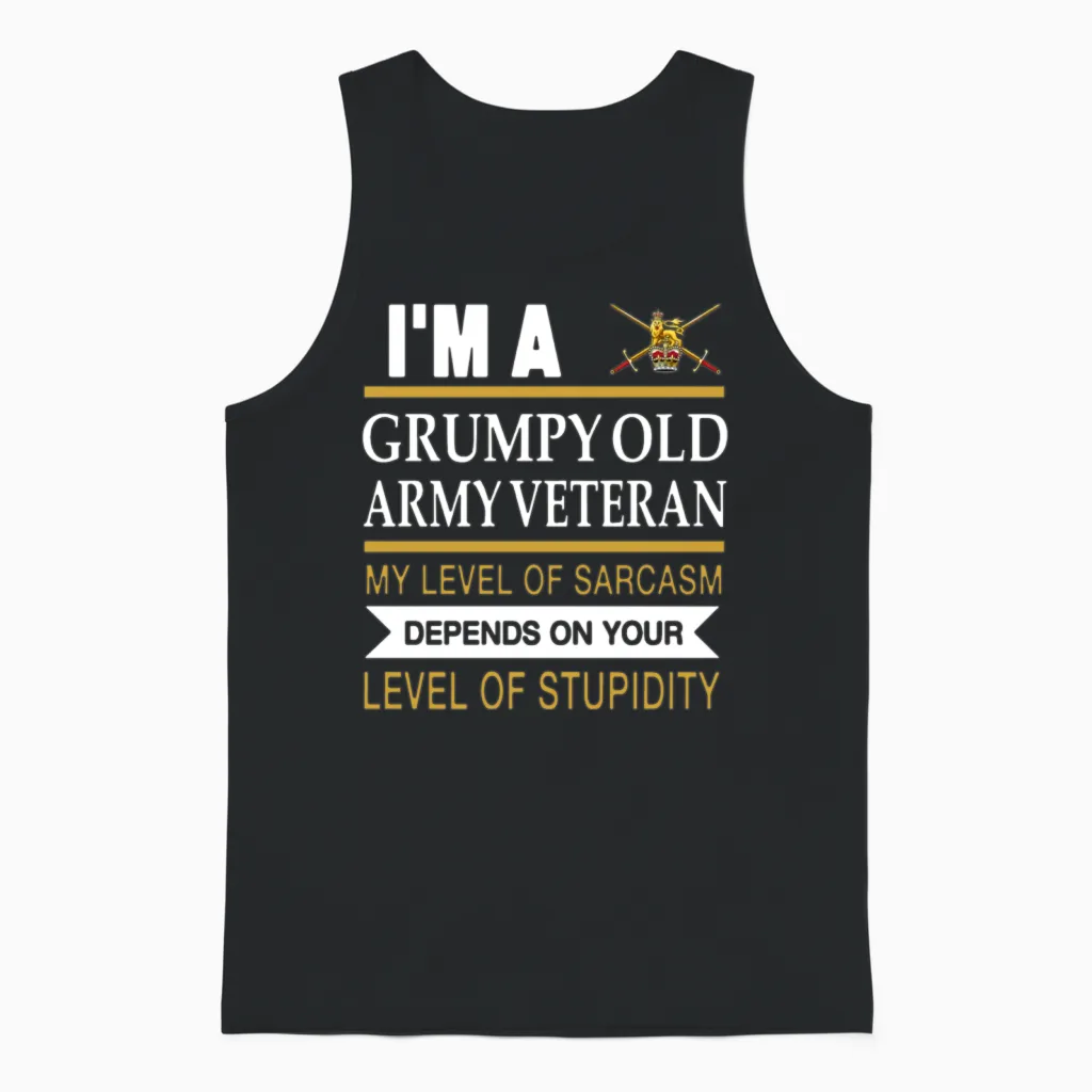 I M a Grumpy Old Army Veteran My Level of Sarcasm Unisex Tank Top in Black