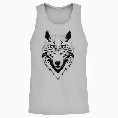 Minimalistic Black Wolf Design Unisex Tank Top - Ash